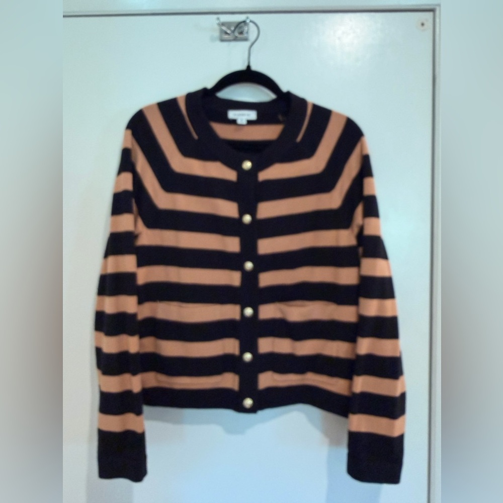 Evereve Black and Tan Striped Button-Front Cardigan